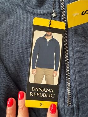 Banana Republic Men’s Navy Zip Mock-Collar Sweater